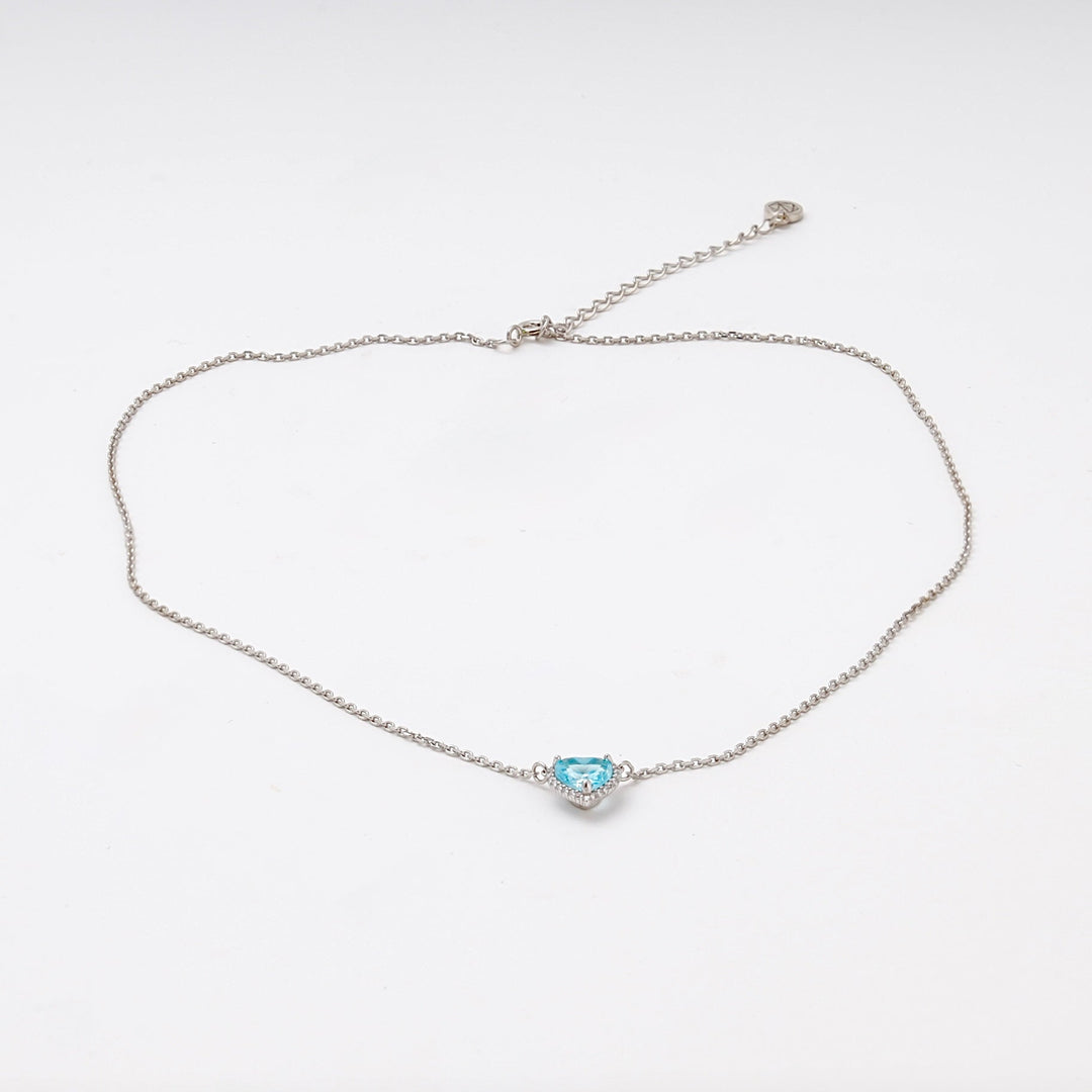 Silver 925 Necklace with Blue Heart CZ Pendant | Ukrainian Jewelry
