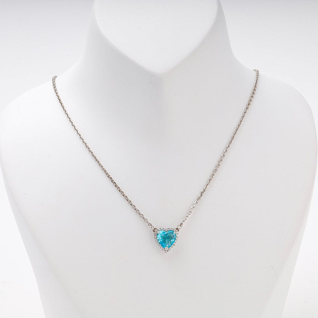 Silver 925 Necklace with Blue Heart CZ Pendant | Ukrainian Jewelry