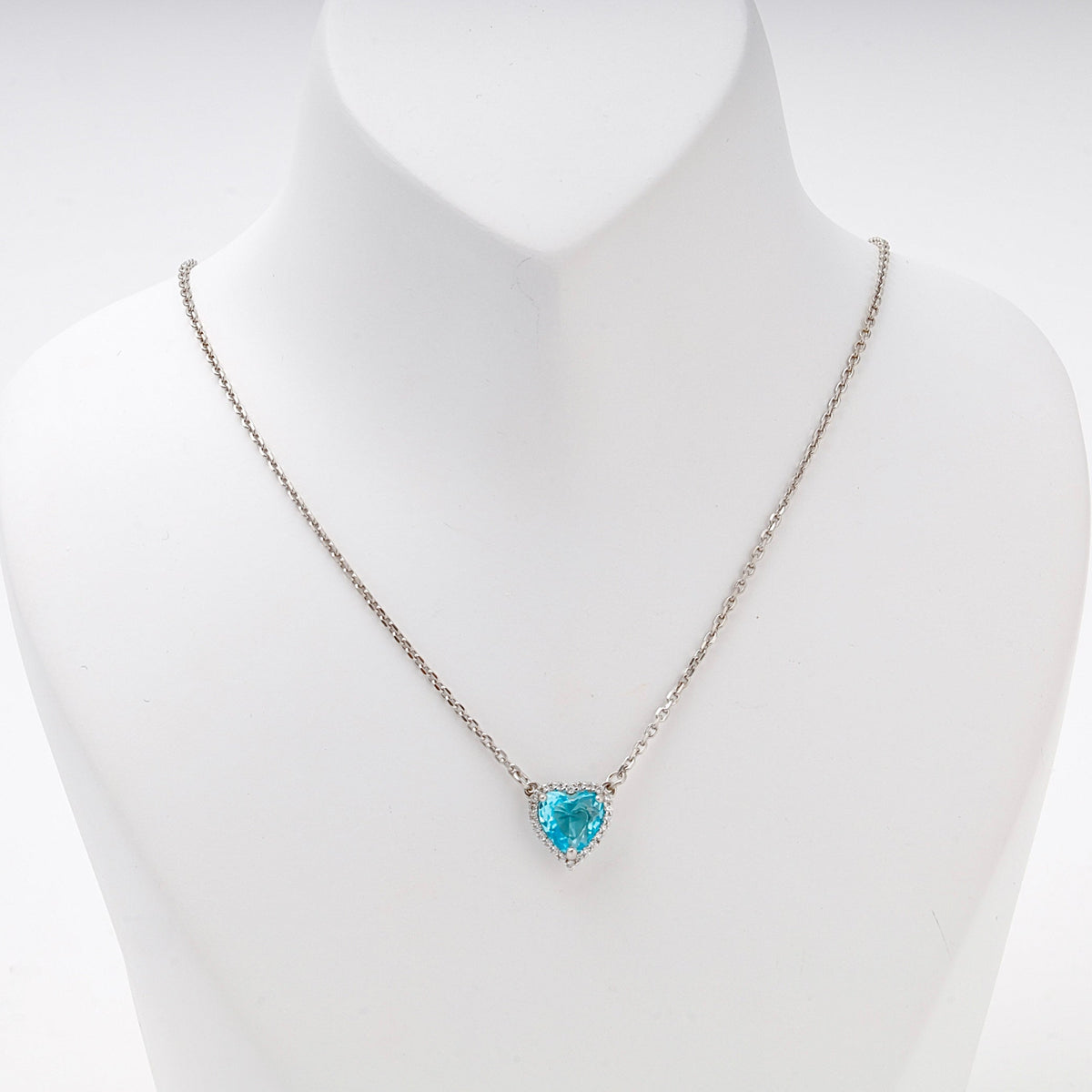 Silver 925 Necklace with Blue Heart CZ Pendant | Ukrainian Jewelry