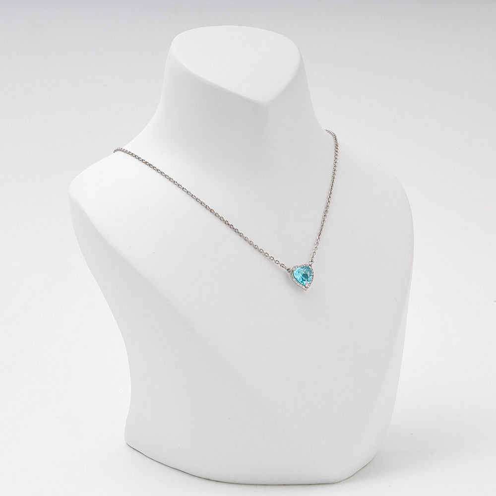 Silver 925 Necklace with Blue Heart CZ Pendant | Ukrainian Jewelry