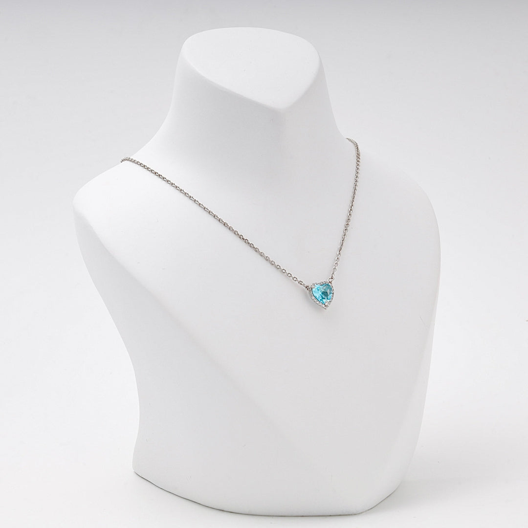 Silver 925 Necklace with Blue Heart CZ Pendant | Ukrainian Jewelry