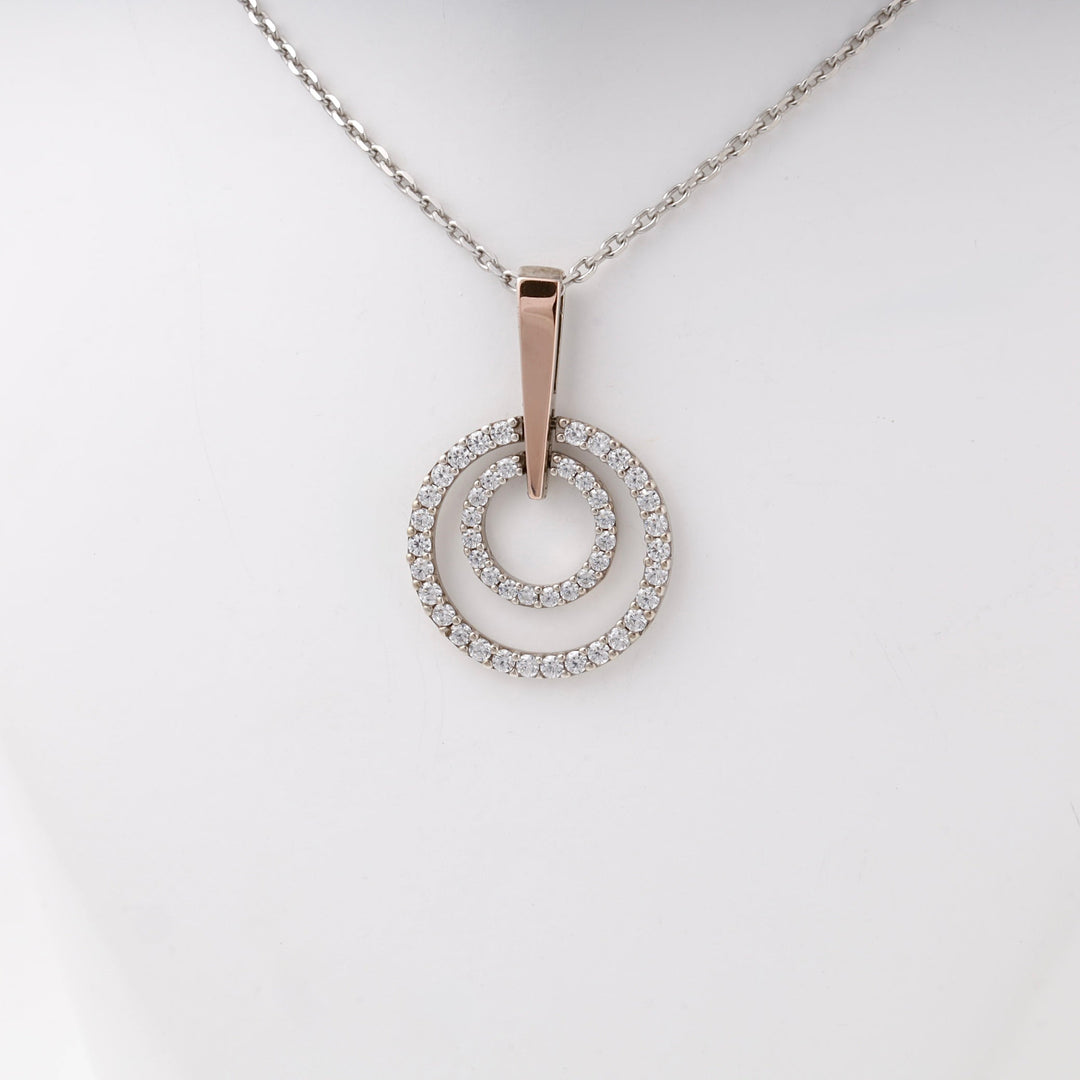 Silver 925 Two-Tone Double Circle CZ Pendant | Ukrainian Jewelry