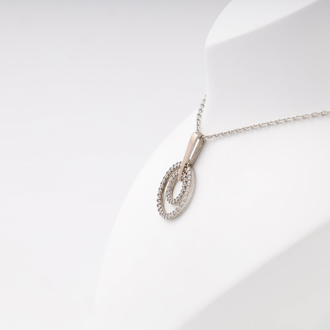Silver 925 Two-Tone Double Circle CZ Pendant | Ukrainian Jewelry