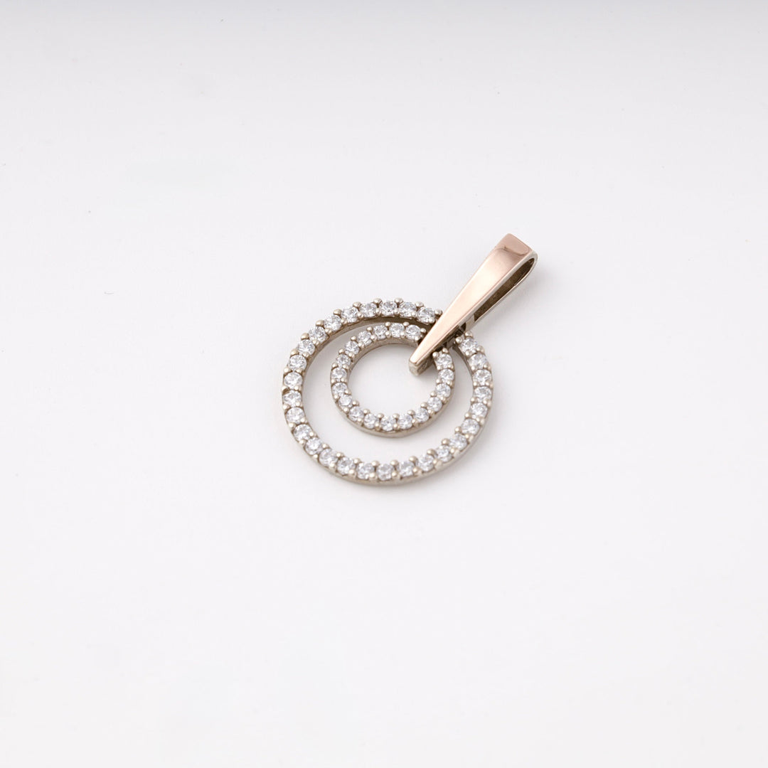 Silver 925 Two-Tone Double Circle CZ Pendant | Ukrainian Jewelry