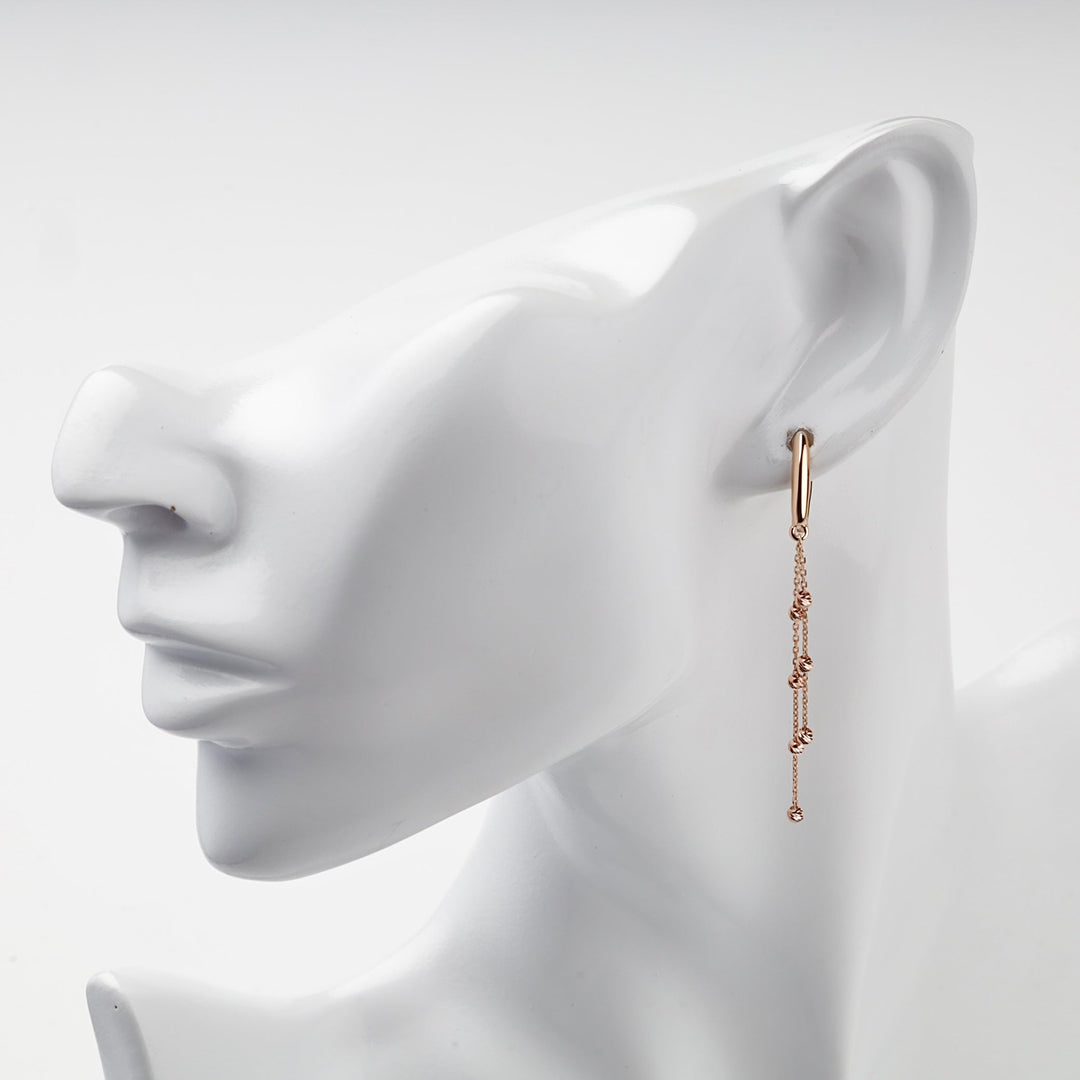 Rose Gold 585 Beaded Chain Drop Earrings | Ukrainian Jewelry