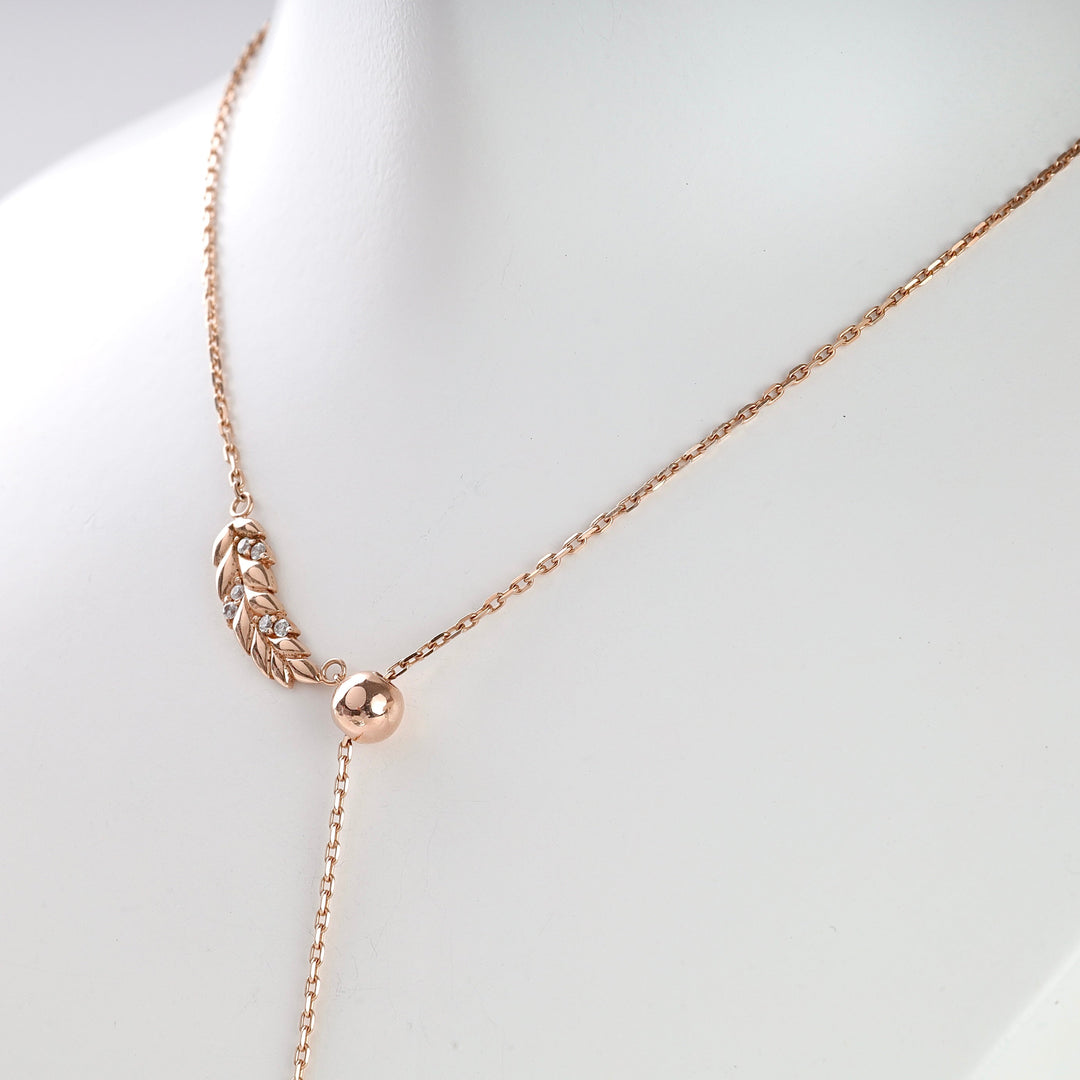Rose Gold 14K (585) Y-Necklace with Cubic Zirconia | Ukrainian Jewelry