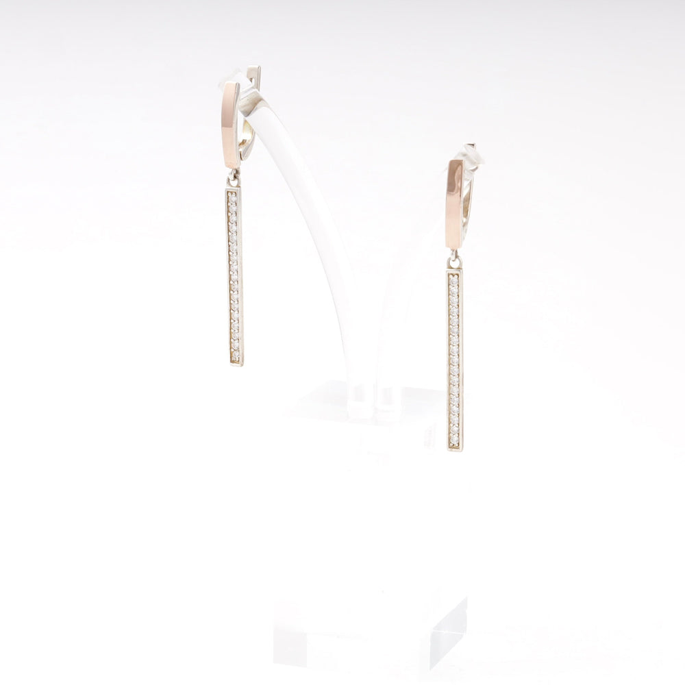 Silver 925 Two-Tone CZ Bar Drop Earrings | Ukrainian Jewelry