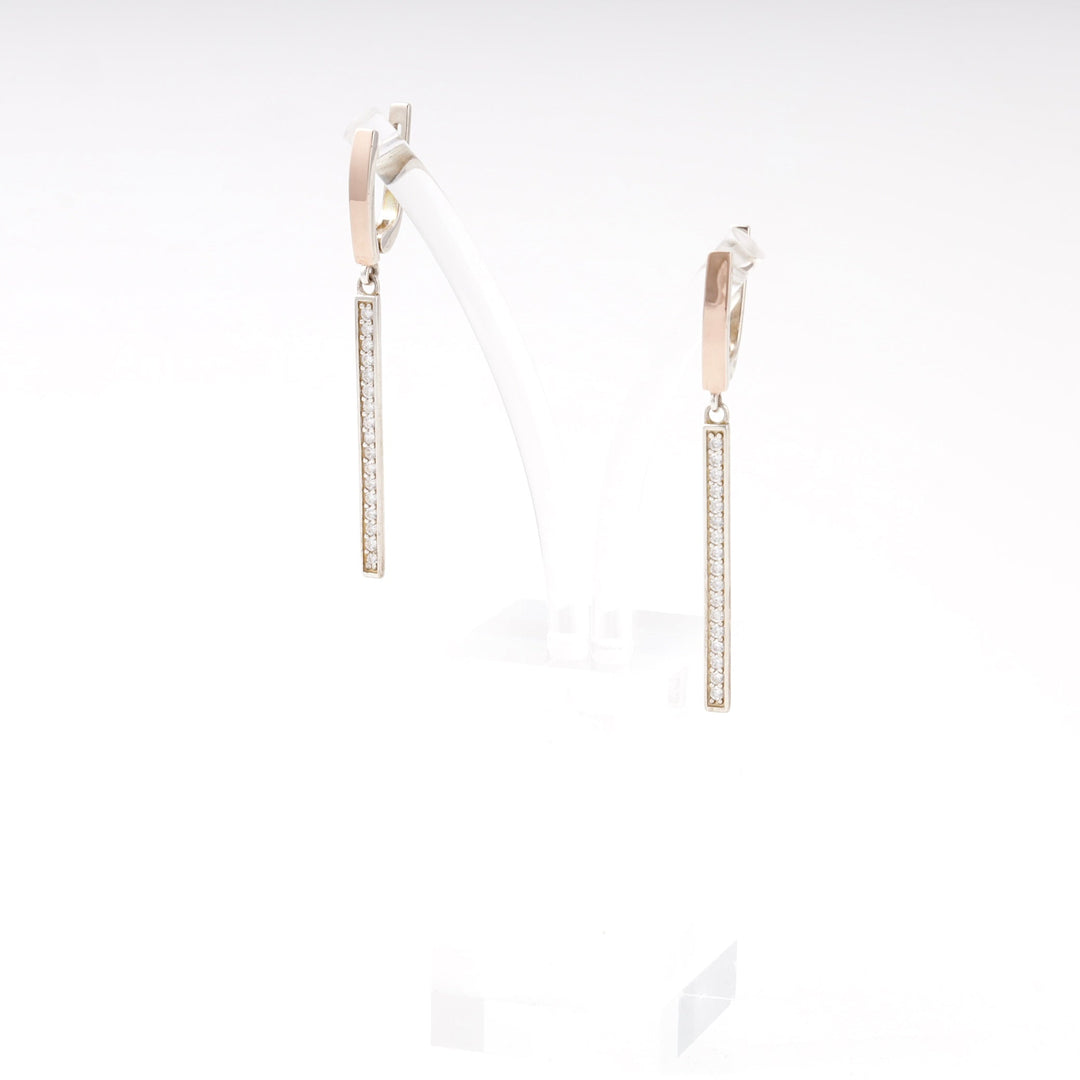Silver 925 Two-Tone CZ Bar Drop Earrings | Ukrainian Jewelry