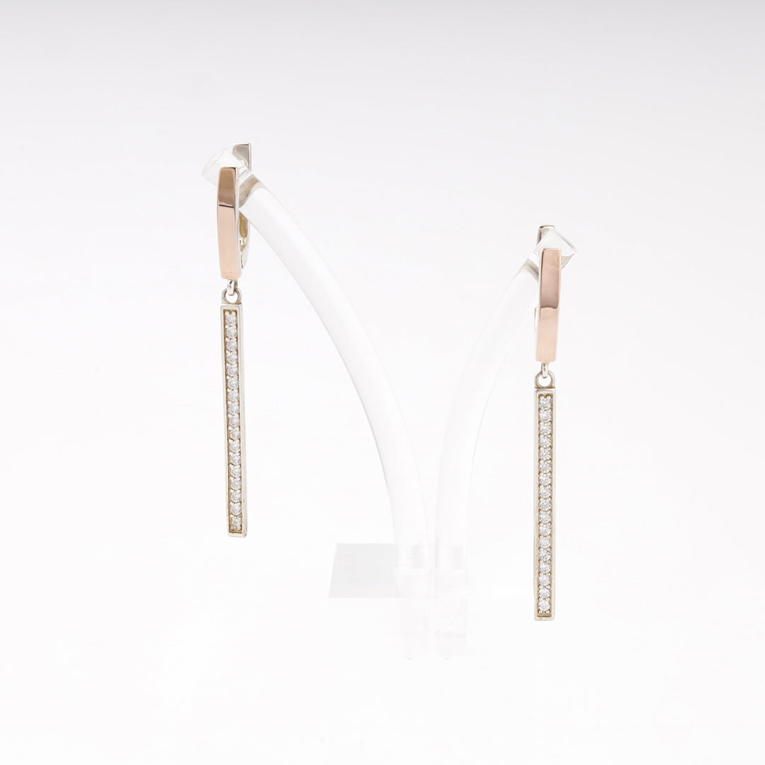 Silver 925 Two-Tone CZ Bar Drop Earrings | Ukrainian Jewelry