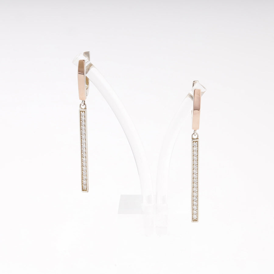 Silver 925 Two-Tone CZ Bar Drop Earrings | Ukrainian Jewelry