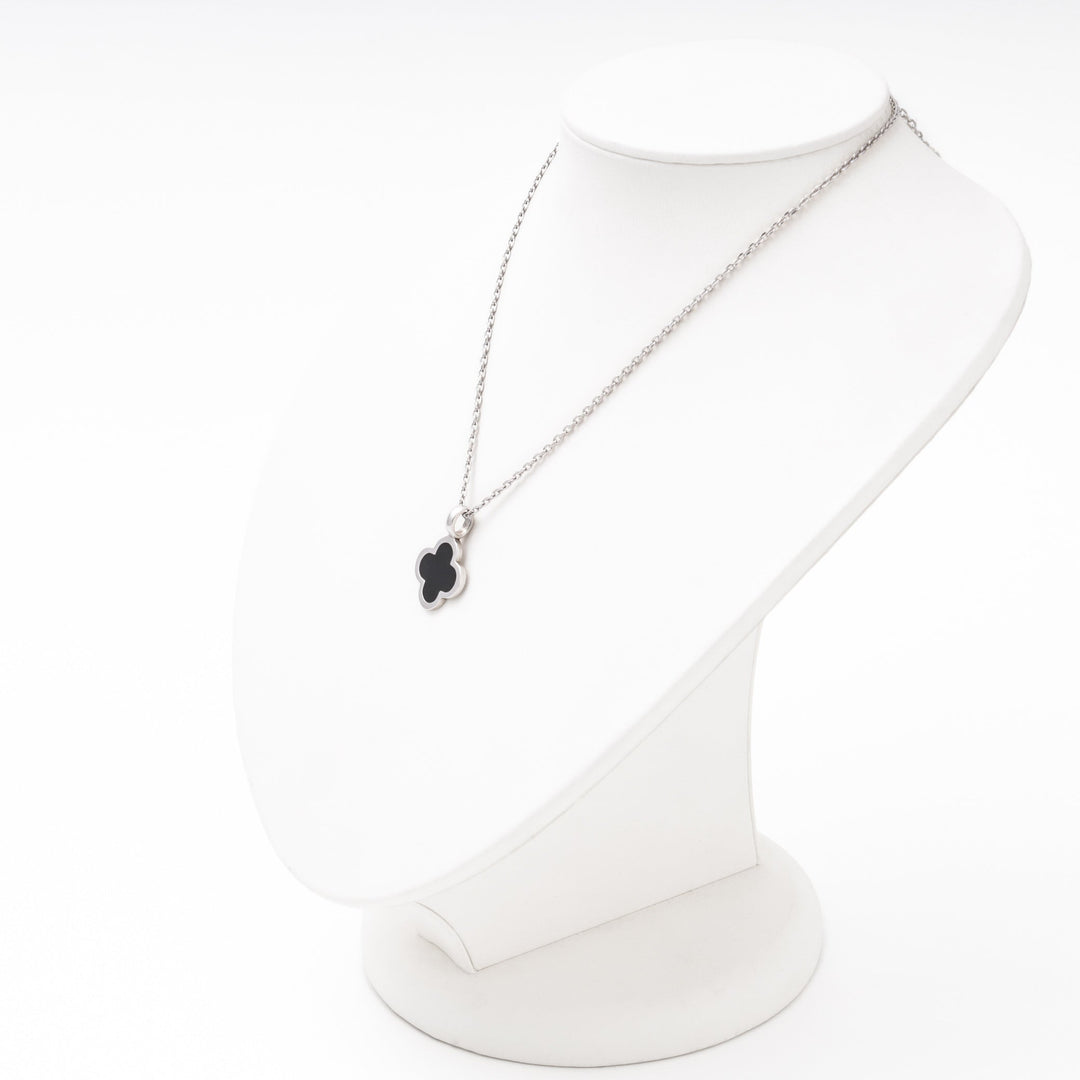 Silver 925 Clover Pendant with Black Enamel | Ukrainian Jewelry
