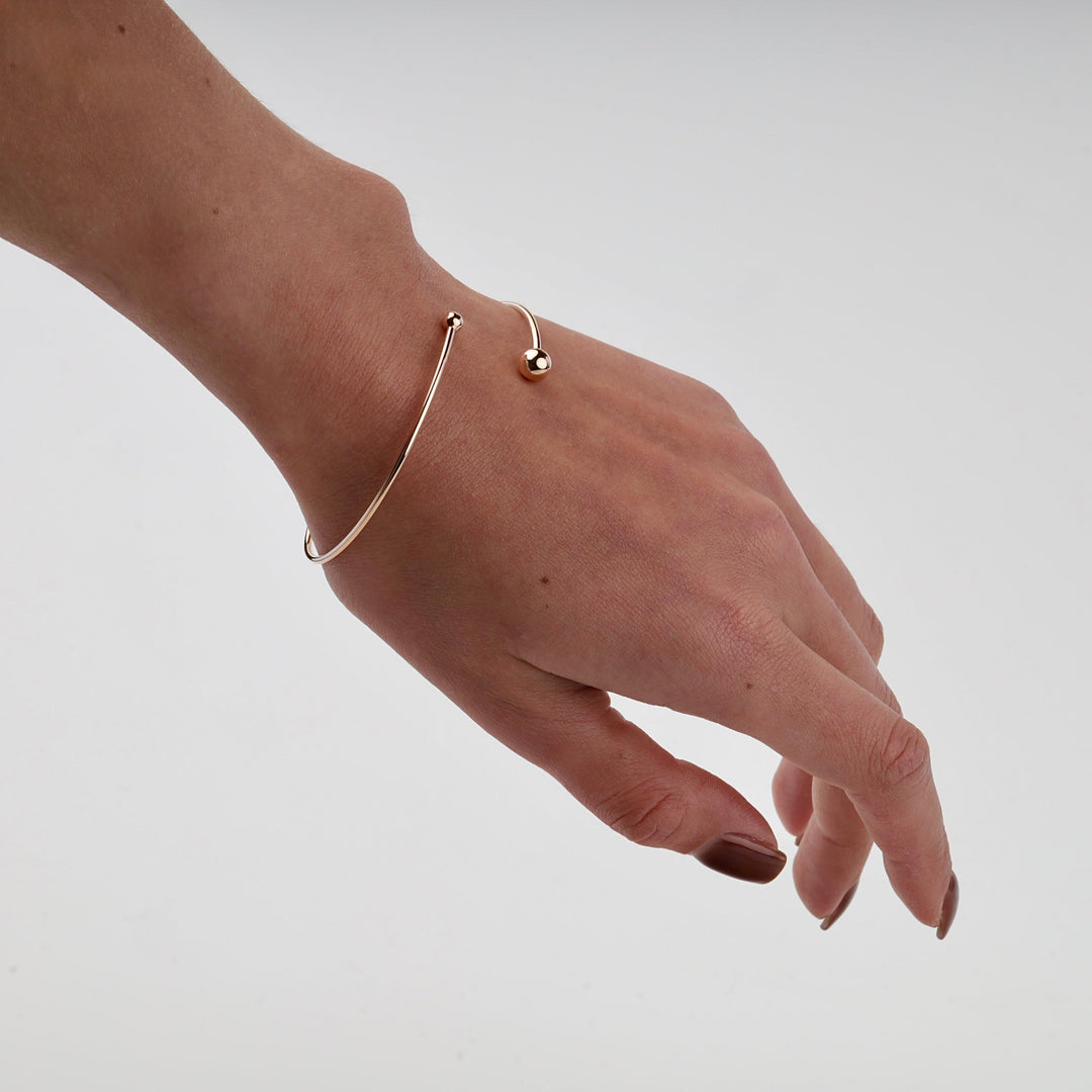 Rose Gold 14K (585) Asymmetric Ball Open Bangle Bracelet | Ukrainian Jewelry