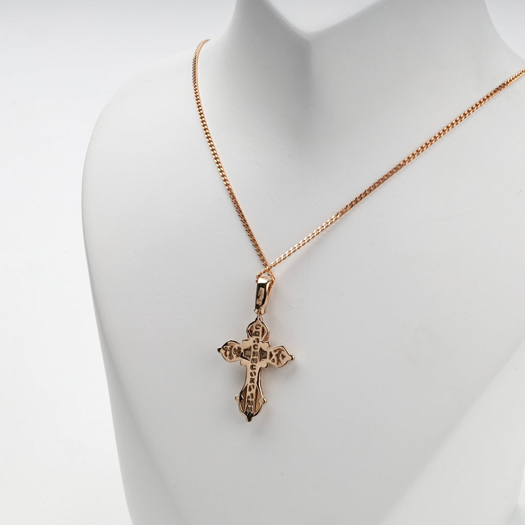 Two-Tone Gold 14K (585) Cubic Zirconia Orthodox Crucifix Pendant | Ukrainian Jewelry