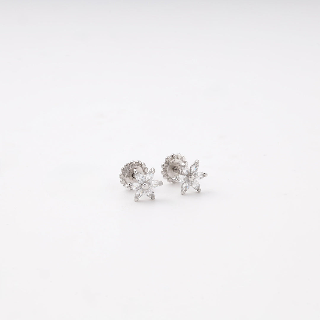 Silver 925 Flower CZ Stud Earrings | Ukrainian Jewelry