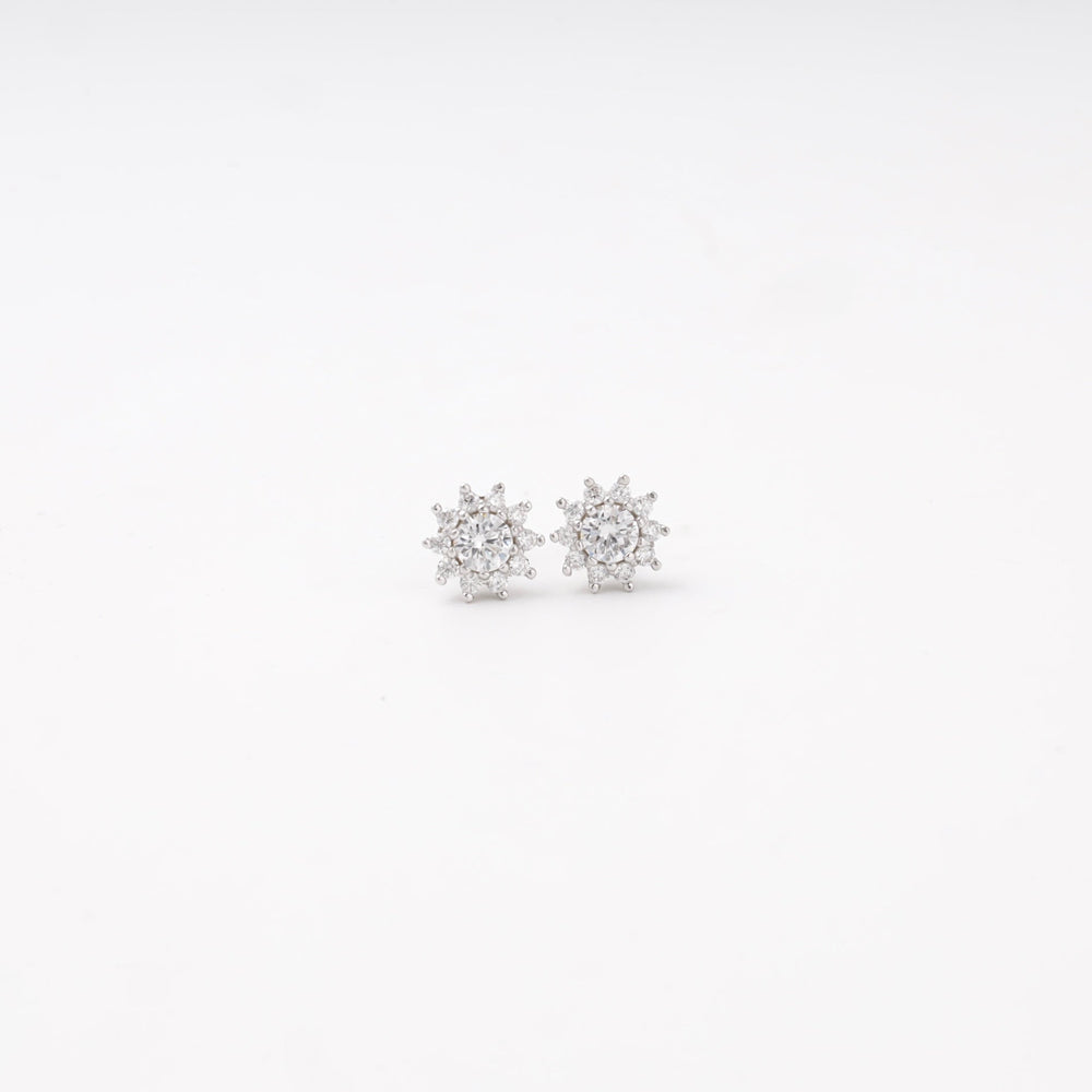 Silver 925 Halo Stud Earrings with Cubic Zirconia | Ukrainian Jewelry