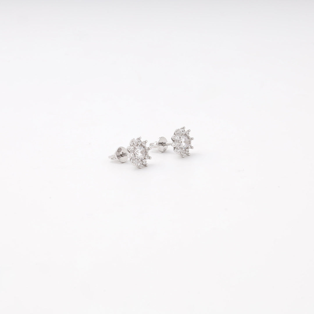 Silver 925 Halo Stud Earrings with Cubic Zirconia | Ukrainian Jewelry