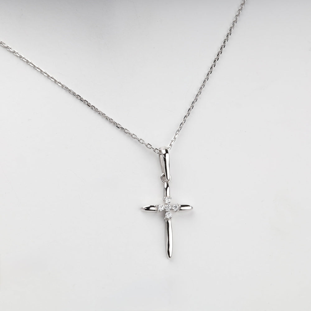 White Gold 14K (585) Cubic Zirconia Cluster Cross Pendant | Ukrainian Jewelry