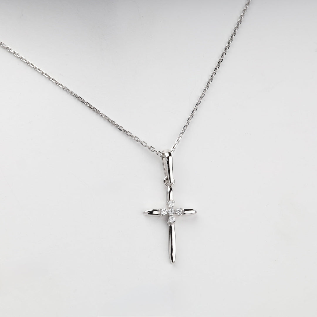 White Gold 14K (585) Cubic Zirconia Cluster Cross Pendant | Ukrainian Jewelry