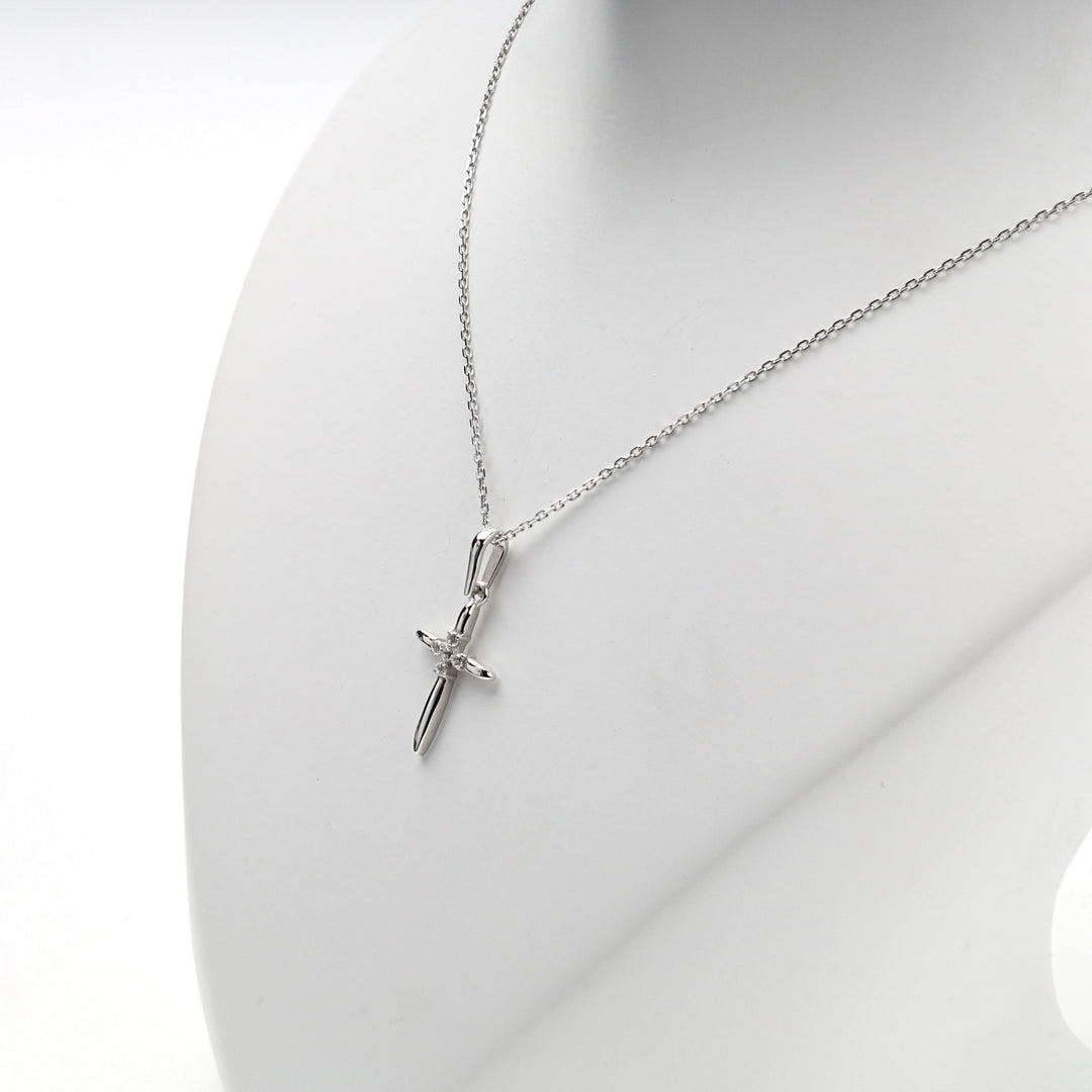 White Gold 14K (585) Cubic Zirconia Cluster Cross Pendant | Ukrainian Jewelry