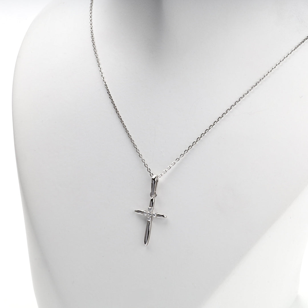 White Gold 14K (585) Cubic Zirconia Cluster Cross Pendant | Ukrainian Jewelry