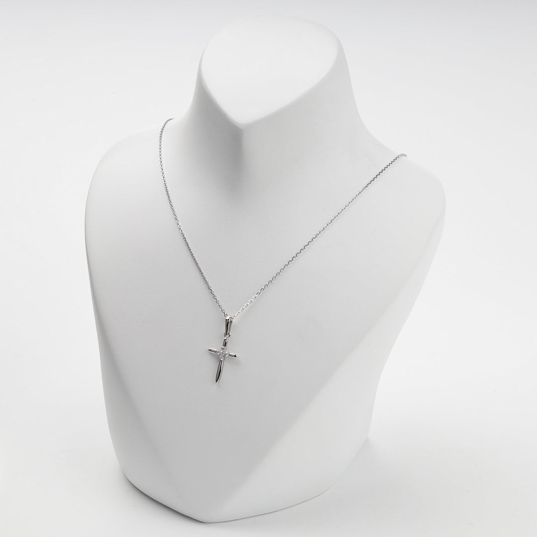 White Gold 14K (585) Cubic Zirconia Cluster Cross Pendant | Ukrainian Jewelry