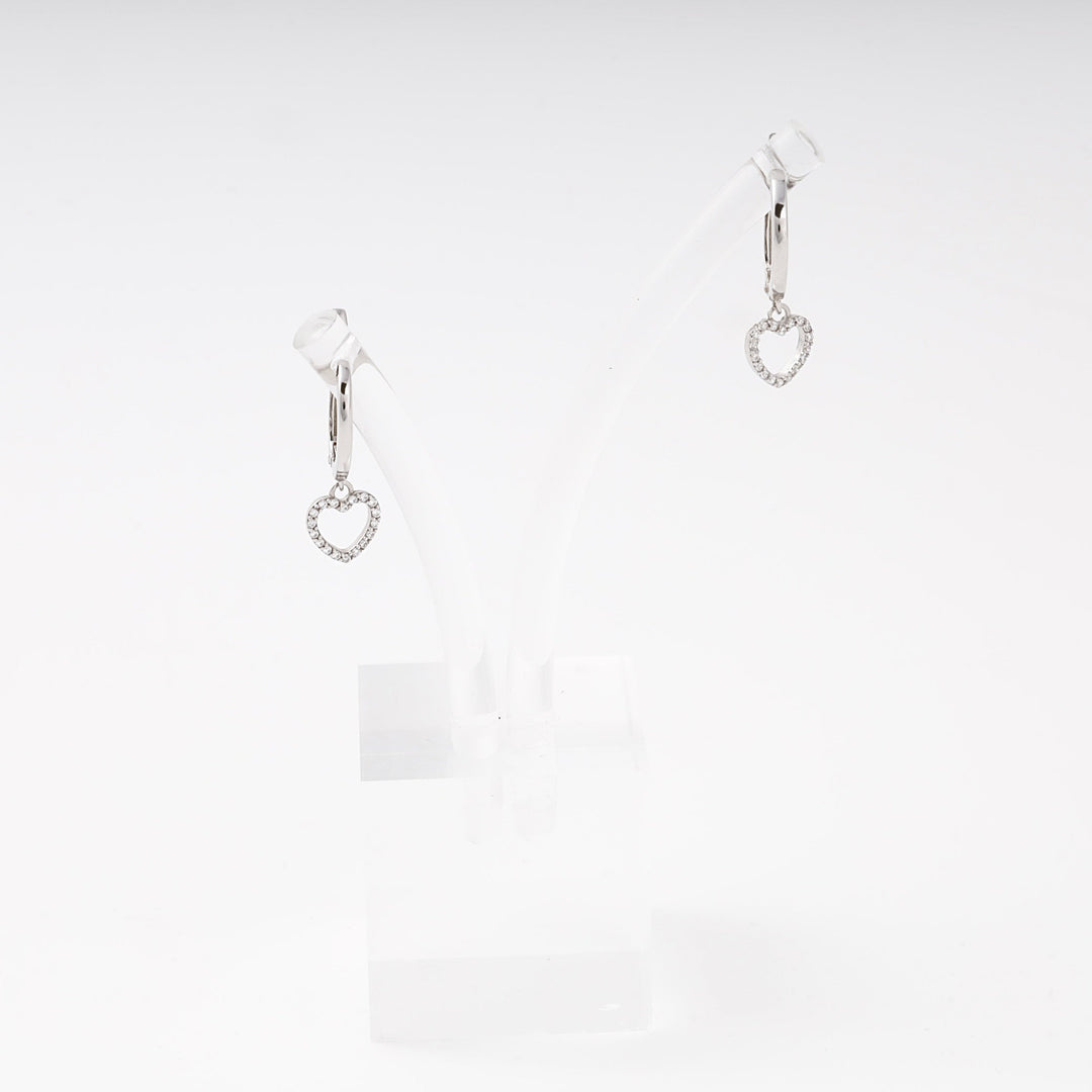 Silver 925 Drop Earrings with CZ Heart Charm | Ukrainian Jewelry