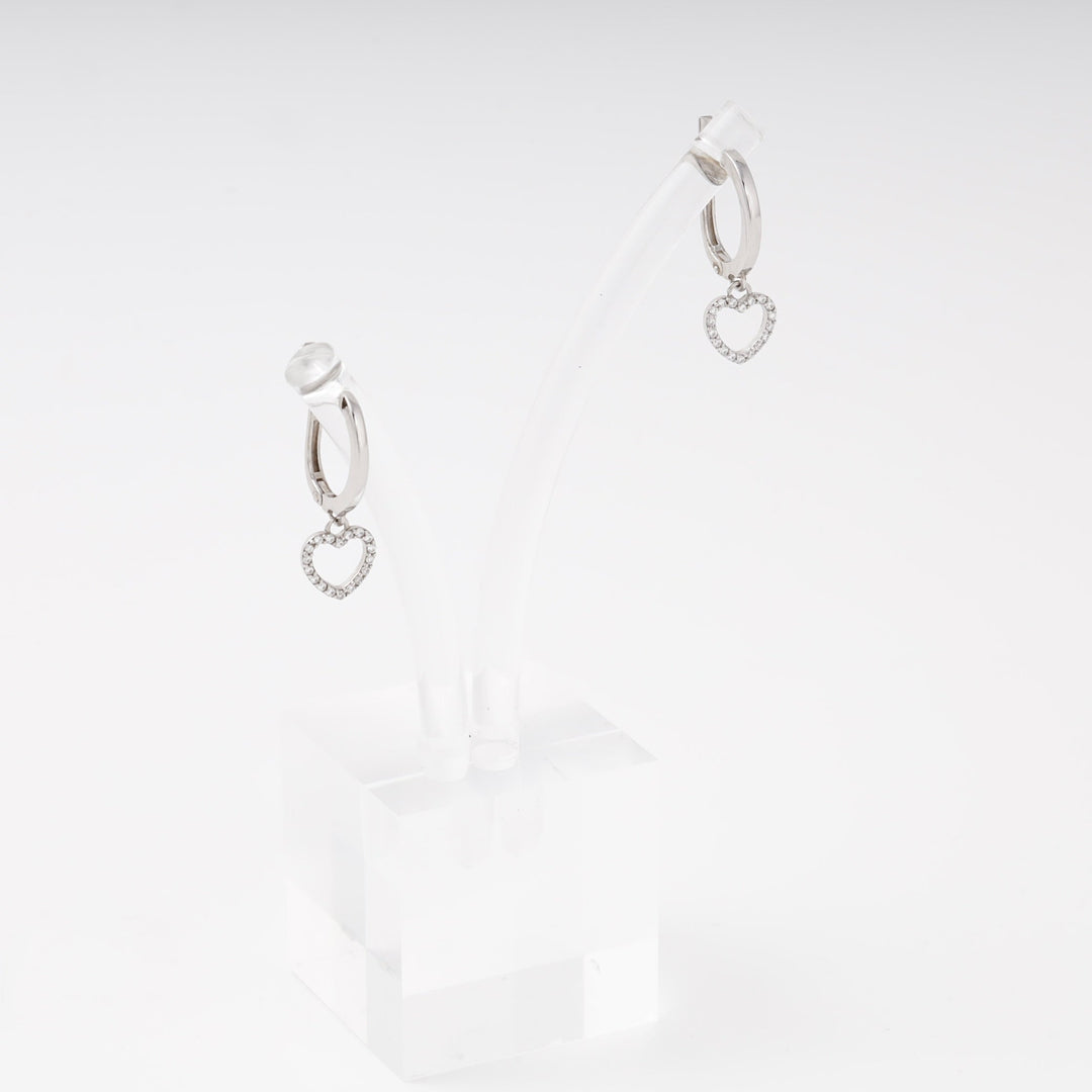 Silver 925 Drop Earrings with CZ Heart Charm | Ukrainian Jewelry