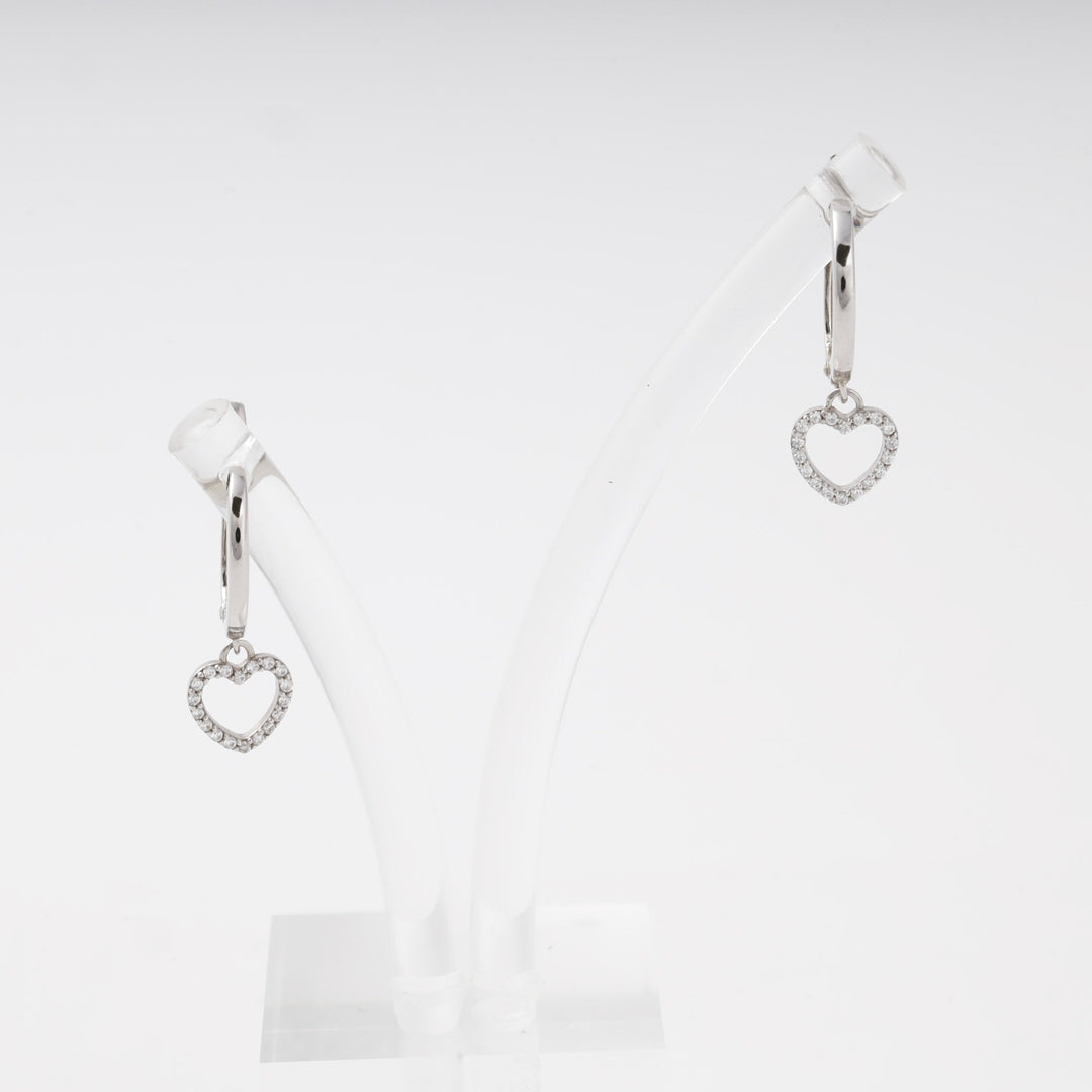 Silver 925 Drop Earrings with CZ Heart Charm | Ukrainian Jewelry