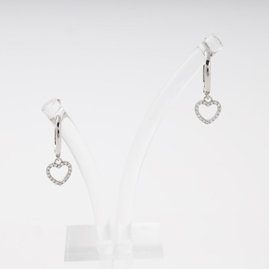 Silver 925 Drop Earrings with CZ Heart Charm | Ukrainian Jewelry
