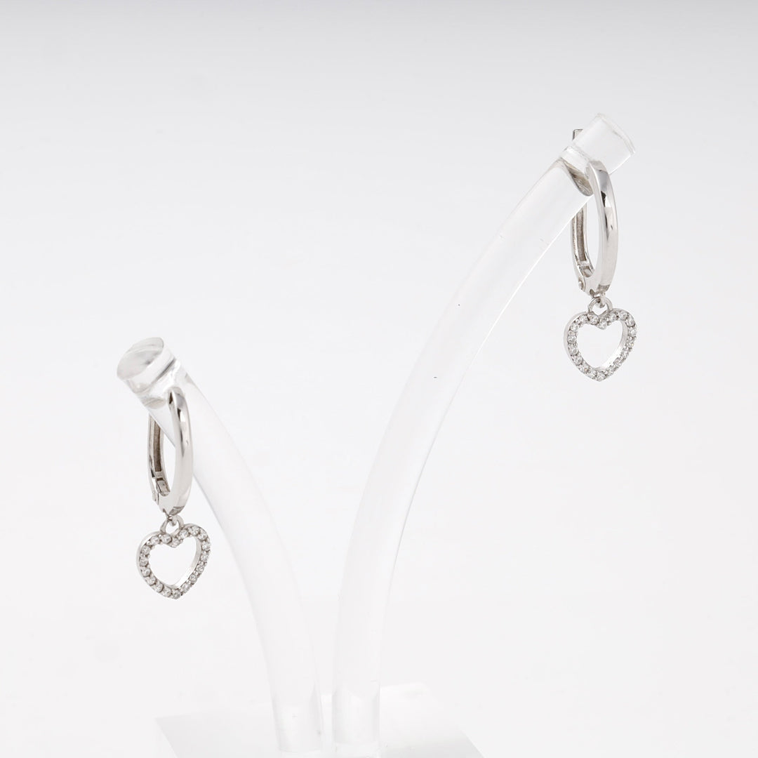 Silver 925 Drop Earrings with CZ Heart Charm | Ukrainian Jewelry