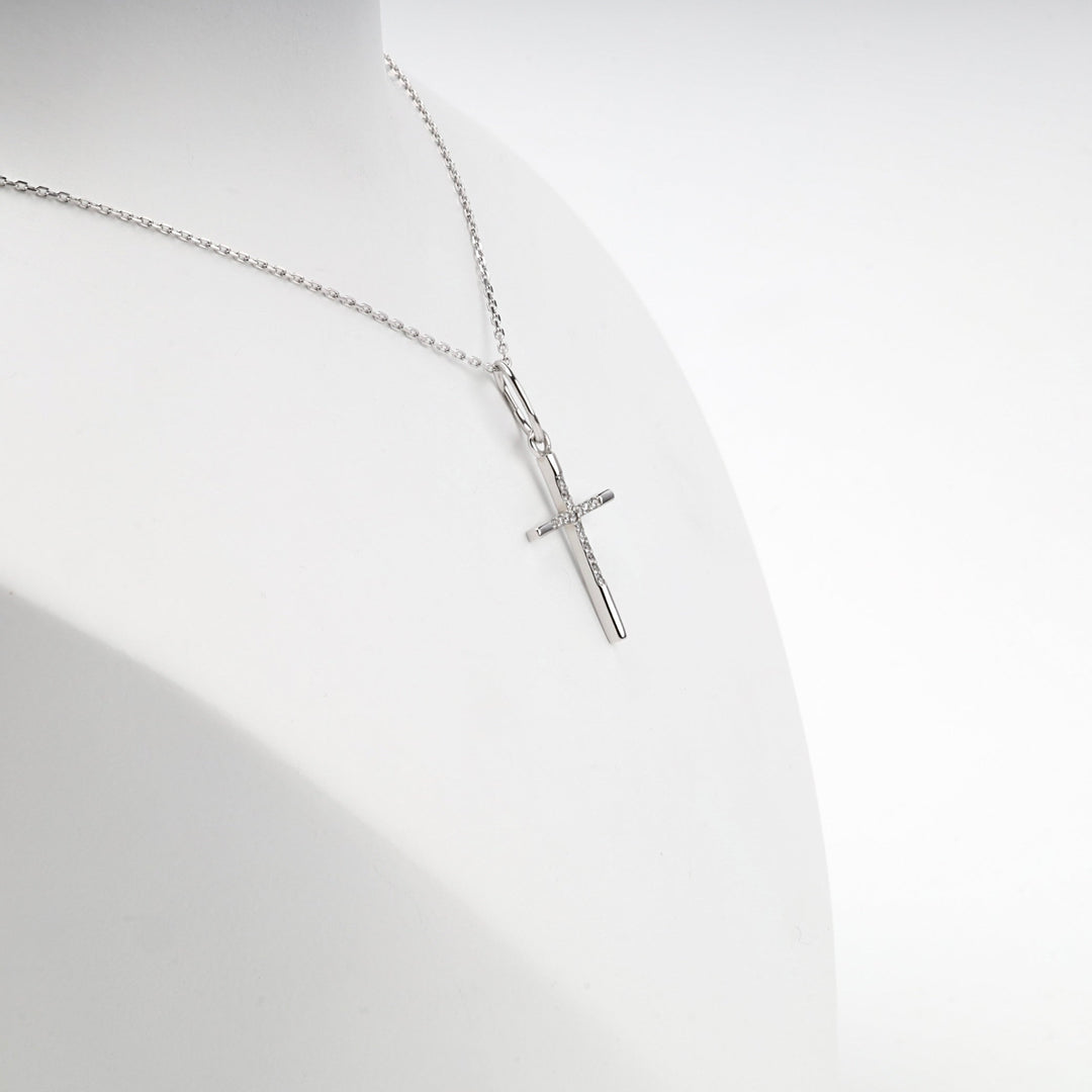 White Gold 14K (585) Cubic Zirconia Cross Pendant | Ukrainian Jewelry