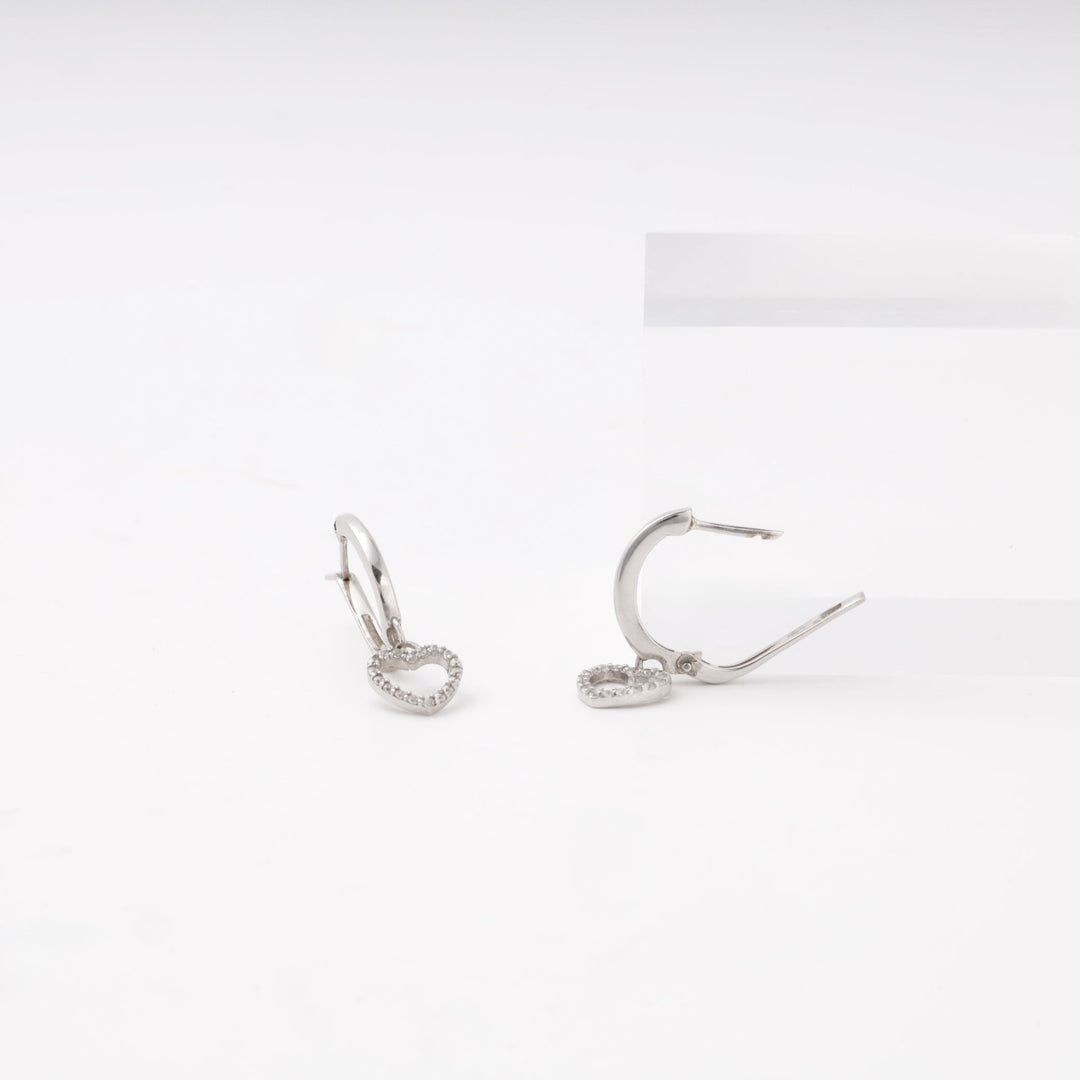 Silver 925 Drop Earrings with CZ Heart Charm | Ukrainian Jewelry