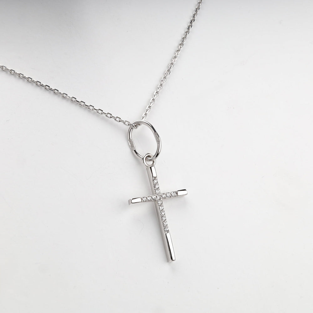 White Gold 14K (585) Cubic Zirconia Cross Pendant | Ukrainian Jewelry