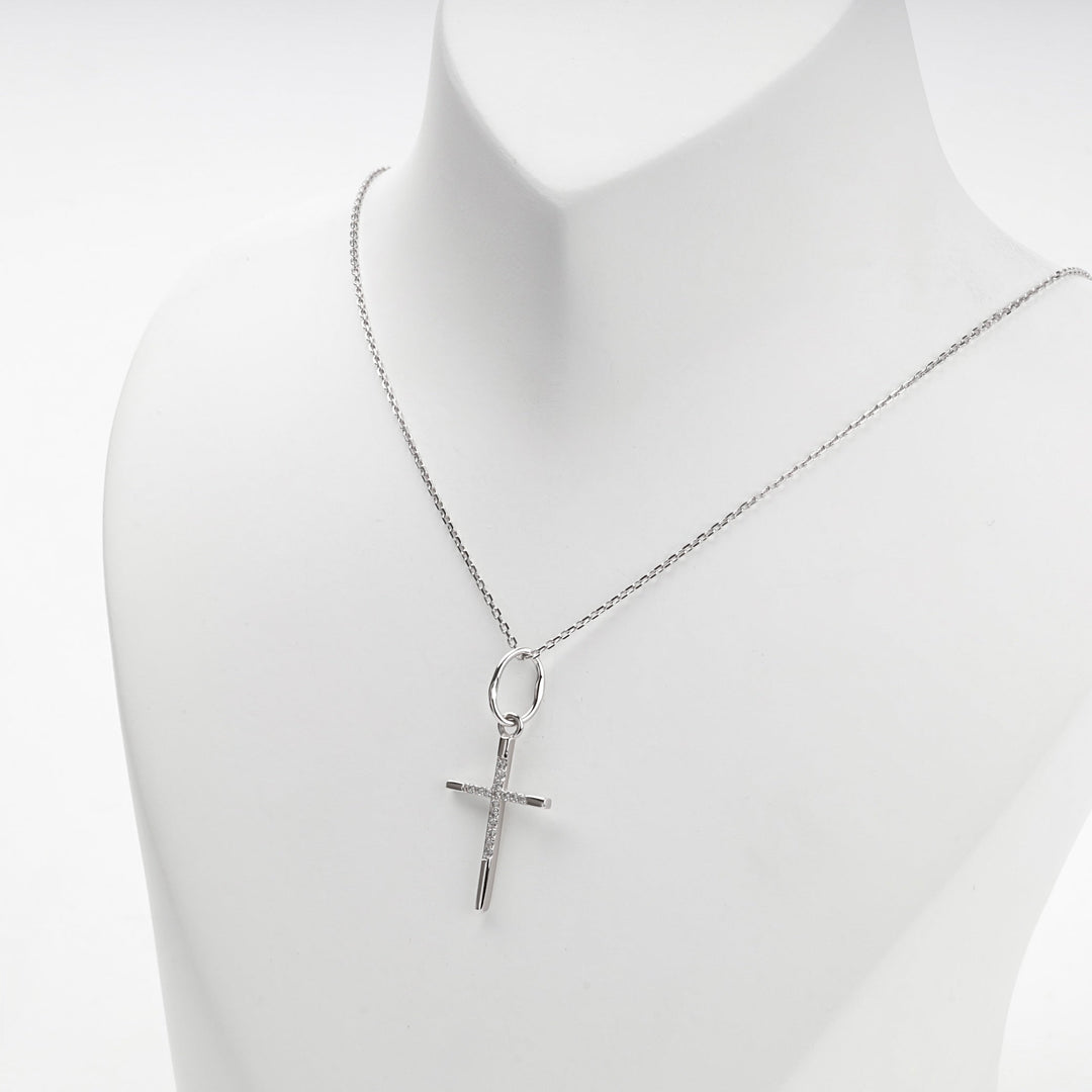 White Gold 14K (585) Cubic Zirconia Cross Pendant | Ukrainian Jewelry