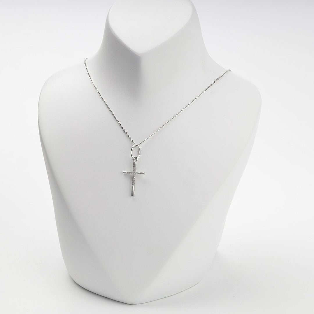 White Gold 14K (585) Cubic Zirconia Cross Pendant | Ukrainian Jewelry