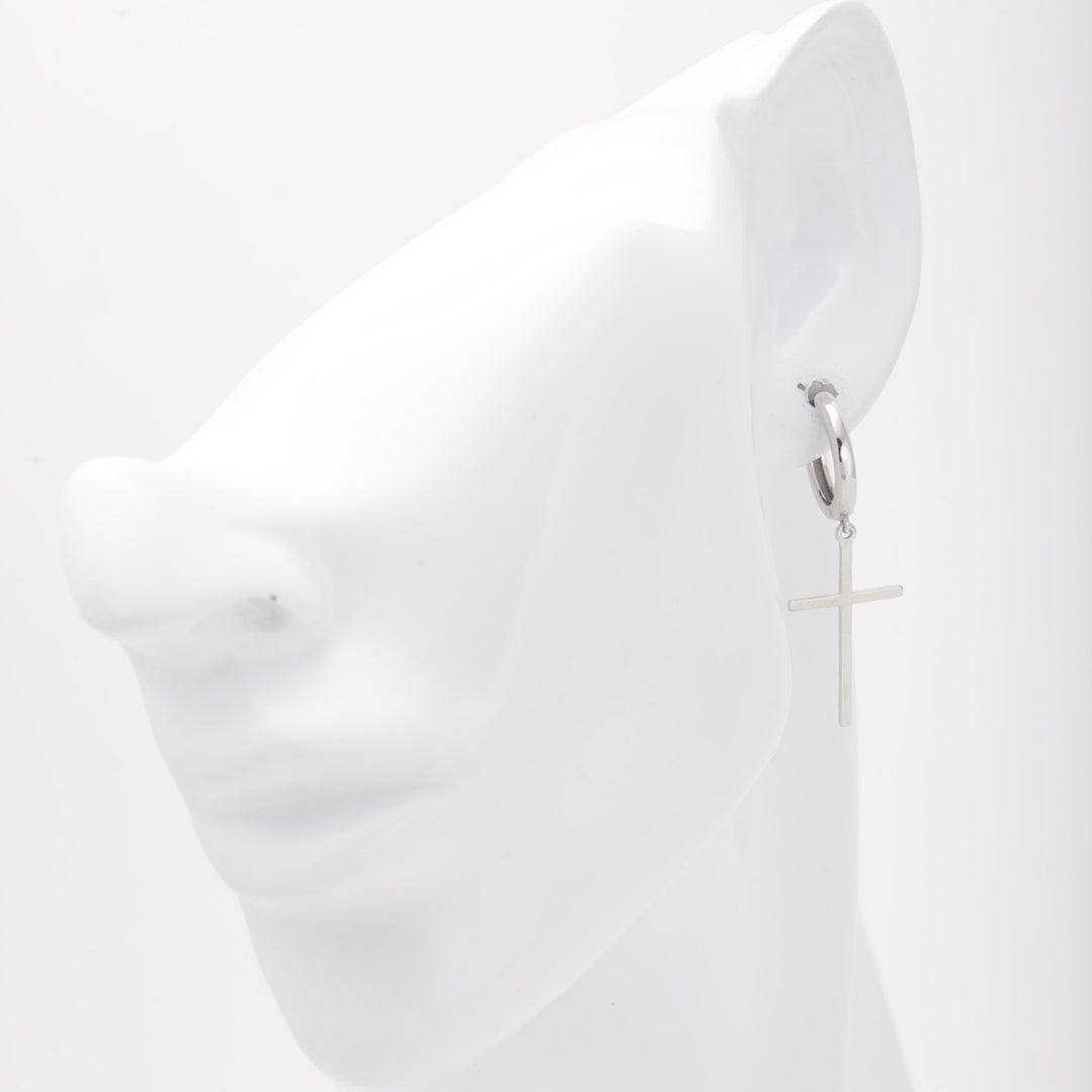 Silver 925 Huggie Hoop Earrings with Cross | Ukrainian Jewelry
