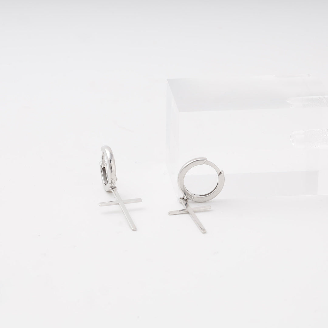 Silver 925 Huggie Hoop Earrings with Cross | Ukrainian Jewelry