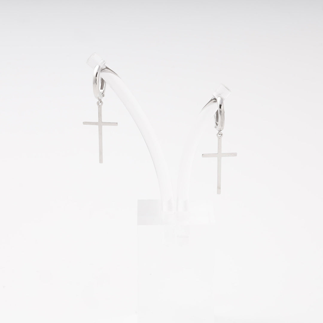 Silver 925 Huggie Hoop Earrings with Cross | Ukrainian Jewelry