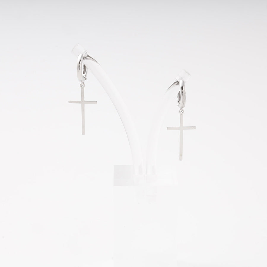 Silver 925 Huggie Hoop Earrings with Cross | Ukrainian Jewelry