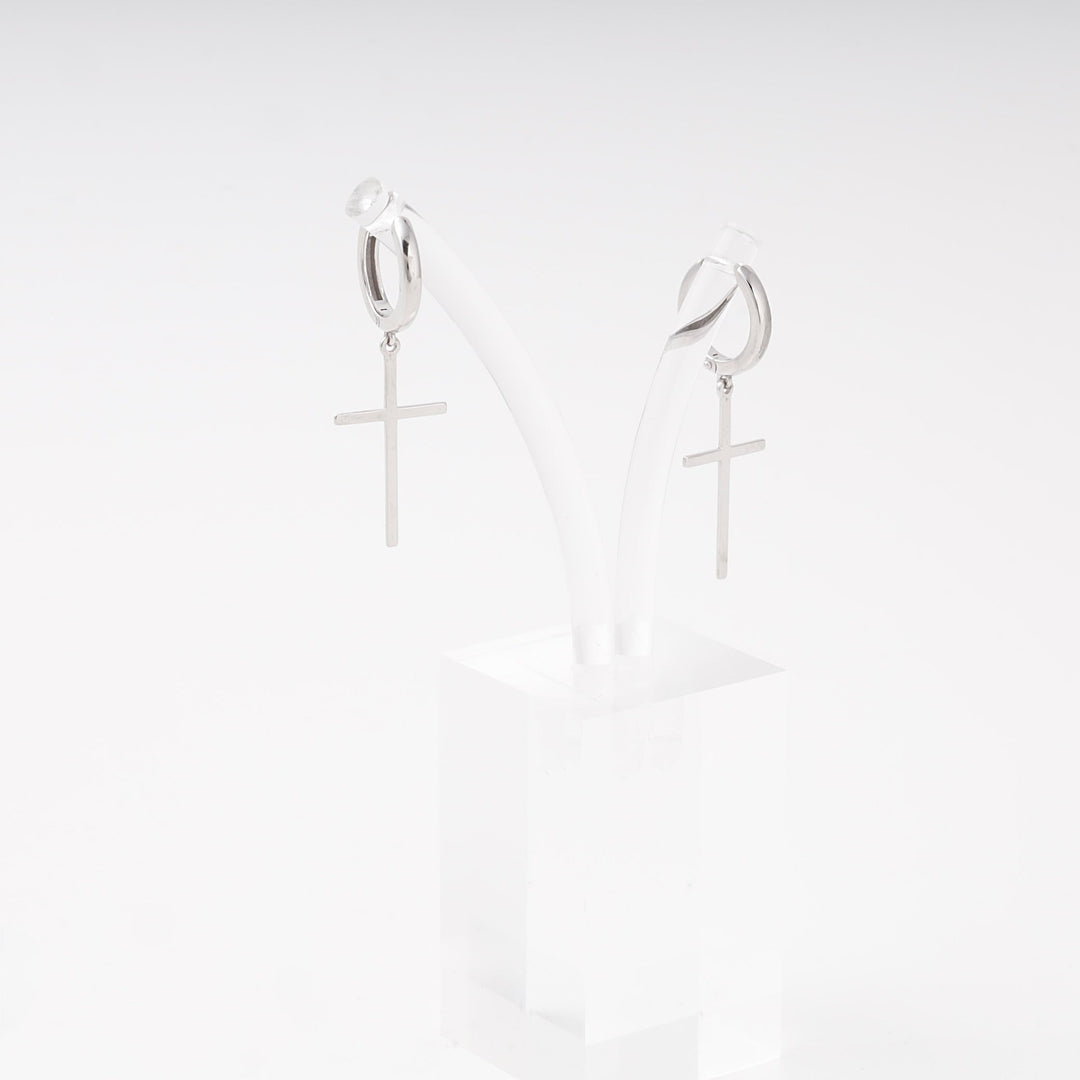 Silver 925 Huggie Hoop Earrings with Cross | Ukrainian Jewelry