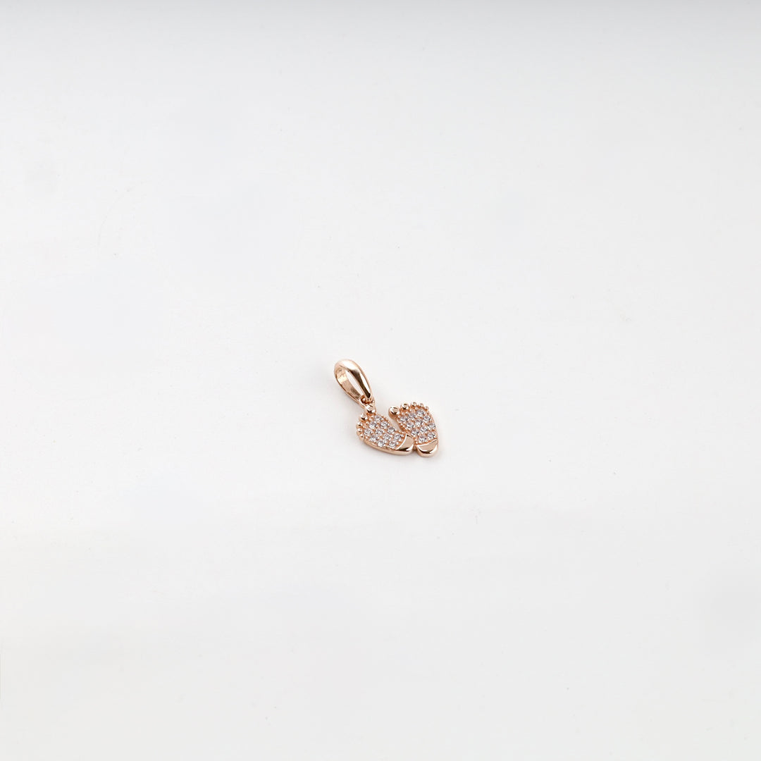 14K rose gold baby feet pendant, close view