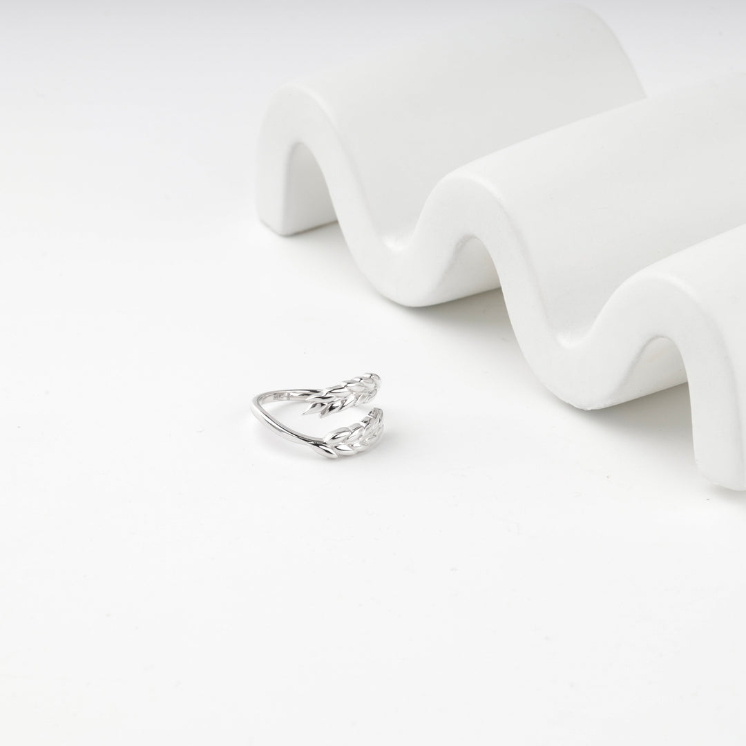 White Gold 14K (585) Wheat Ear Open Ring | Ukrainian Jewelry