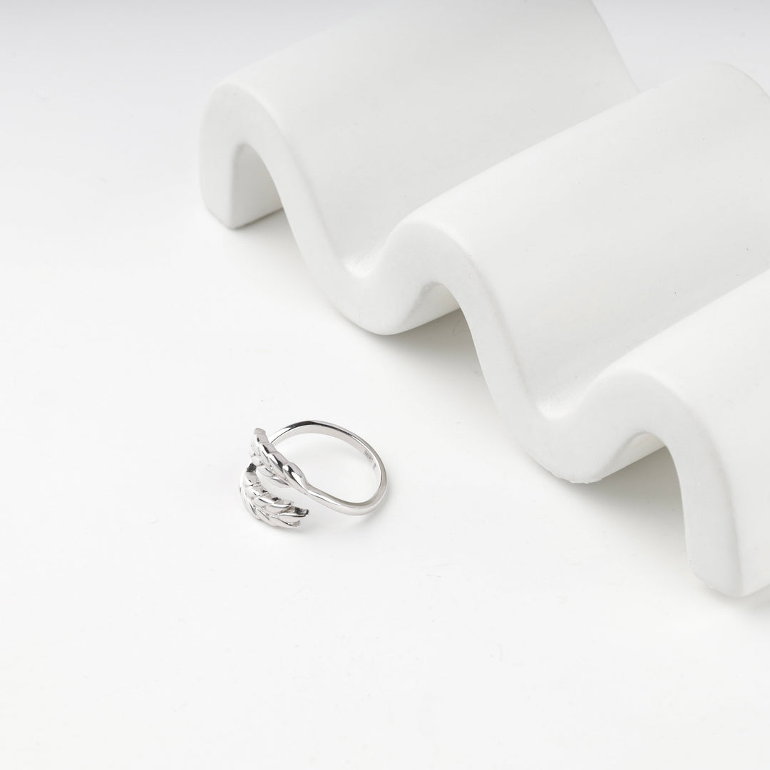 White Gold 14K (585) Wheat Ear Open Ring | Ukrainian Jewelry
