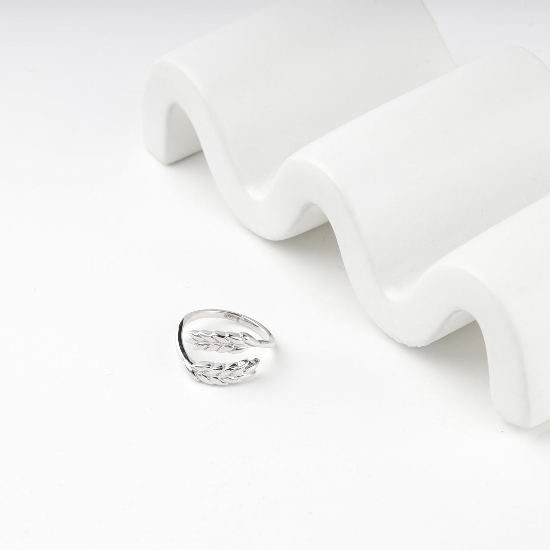 White Gold 14K (585) Wheat Ear Open Ring | Ukrainian Jewelry