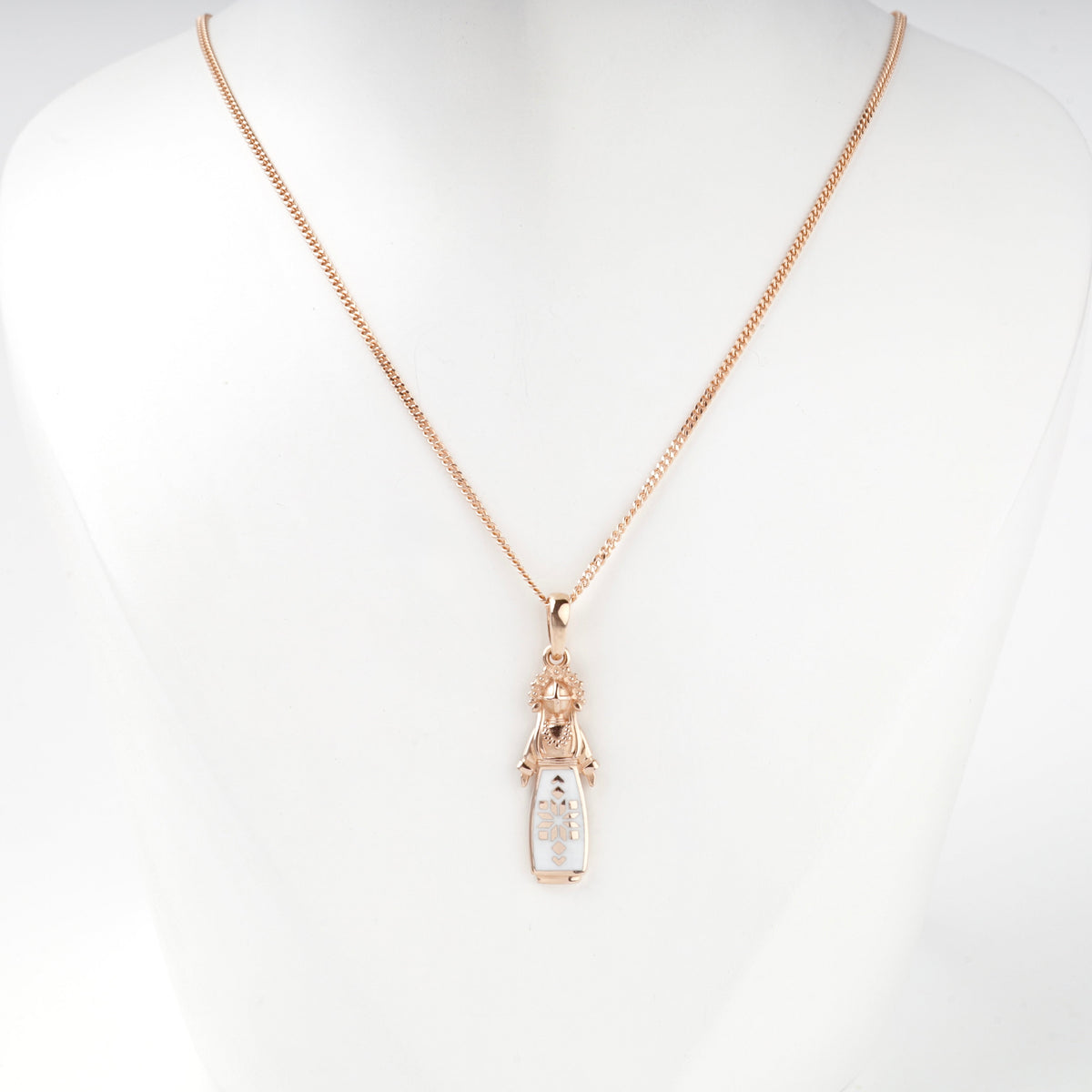 Rose Gold 14K (585) White Enamel Ukrainian Motanka Doll Pendant | Ukrainian Jewelry