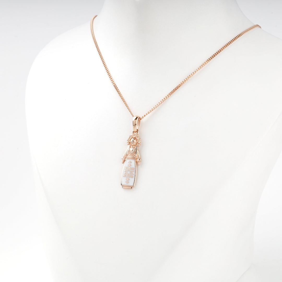 Rose Gold 14K (585) White Enamel Ukrainian Motanka Doll Pendant | Ukrainian Jewelry