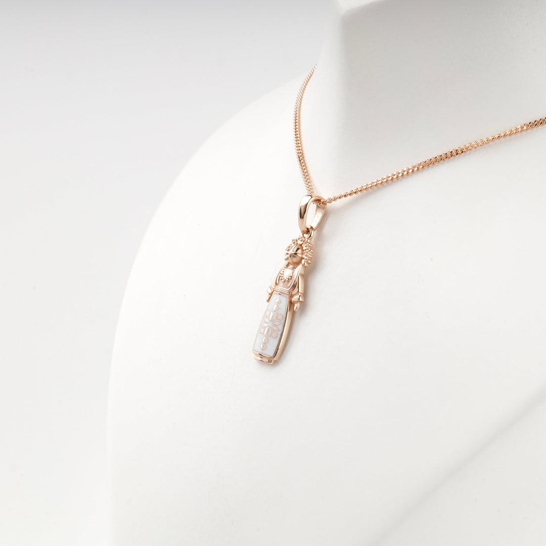 Rose Gold 14K (585) White Enamel Ukrainian Motanka Doll Pendant | Ukrainian Jewelry