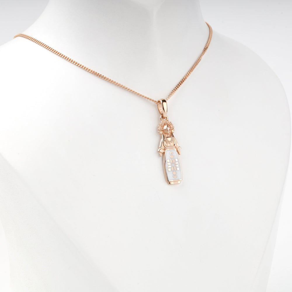 Rose Gold 14K (585) White Enamel Ukrainian Motanka Doll Pendant | Ukrainian Jewelry
