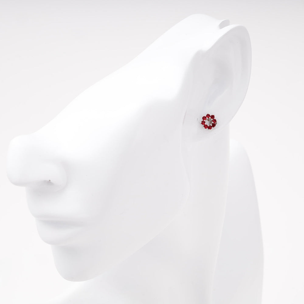 Silver 925 Wreath Stud Earrings with Red Cubic Zirconia | Ukrainian Jewelry