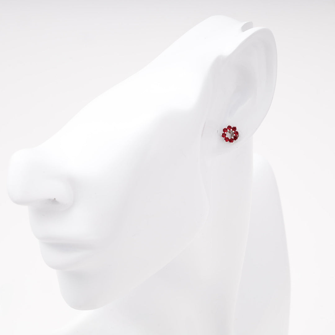 Silver 925 Wreath Stud Earrings with Red Cubic Zirconia | Ukrainian Jewelry